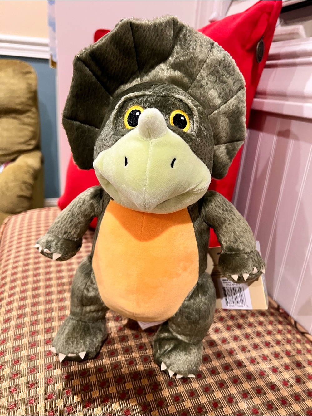 Plush Triceratops Stuffed Animal - Green and Orange
